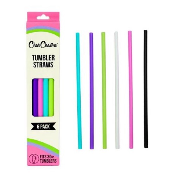 CharCharms 6pk 30oz Solid Water Bottle Straws for Stanley tumbler: Reusablele - Picture 1 of 5